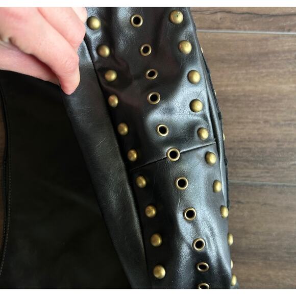 Y2K Nine West Black Leather Iron Cross Stitched Gold Studded Hobo Grunge Bag - Picture 6 of 9